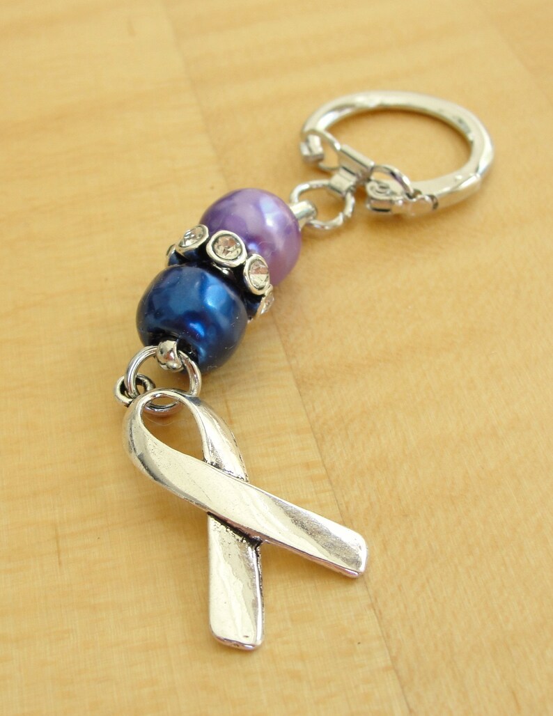 Purple and Blue Awareness Keychain Lightweight Rheumatoid Arthritis / RA & Pediatric Stroke Purp. Blue Beads