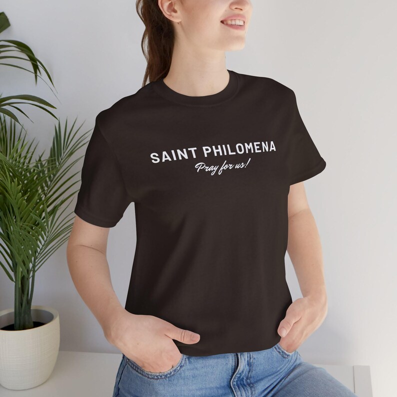Saint Philomena Prayer Tee | Catholic Gift, Devotional Shirt Brown