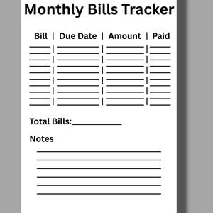 Monthly Bills Tracker Printable | Bill Payments Due Dates | Budget Planner