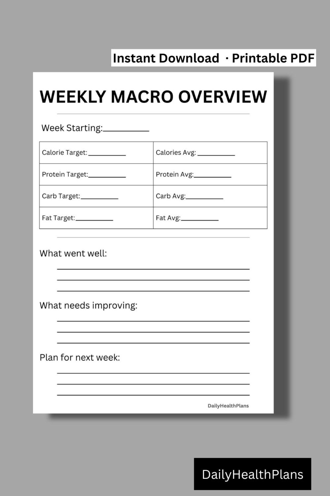 Weekly Macro Tracker Printable | Calorie, Protein, Carbs, Fat Log (PDF ...