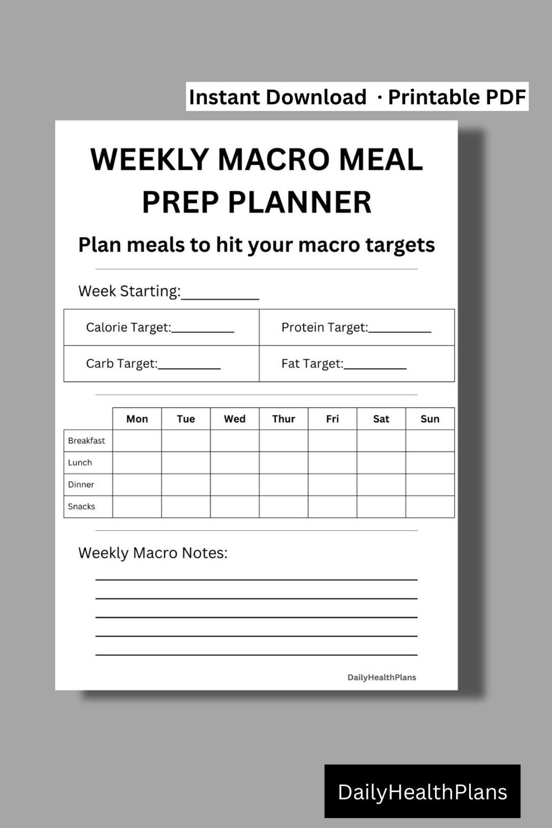 Weekly Macro Tracker Printable | Weekly Nutrition Planner | Calorie ...