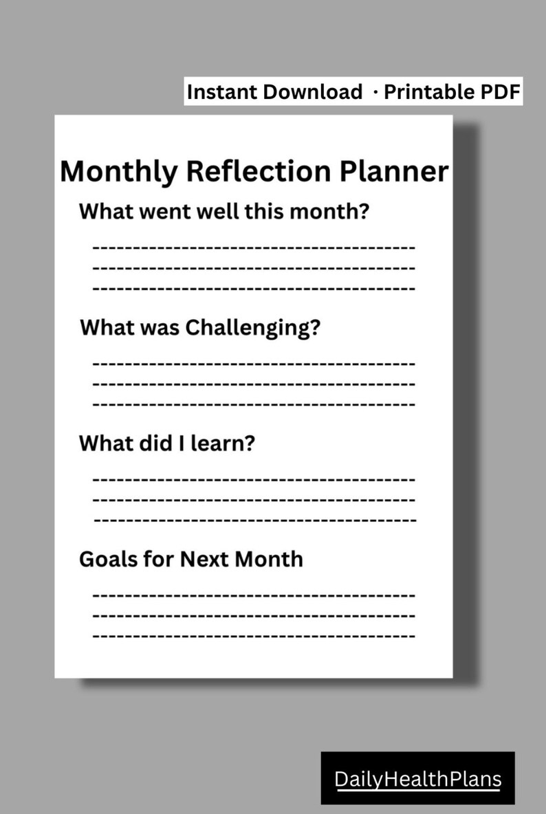 Monthy Reflections Monthly Reflection Planner Printable | End of Month Review | Simple ...