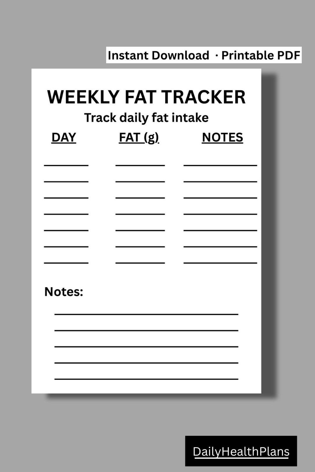 Fat Tracker Notebook Weekly Fat Tracker Printable - Etsy