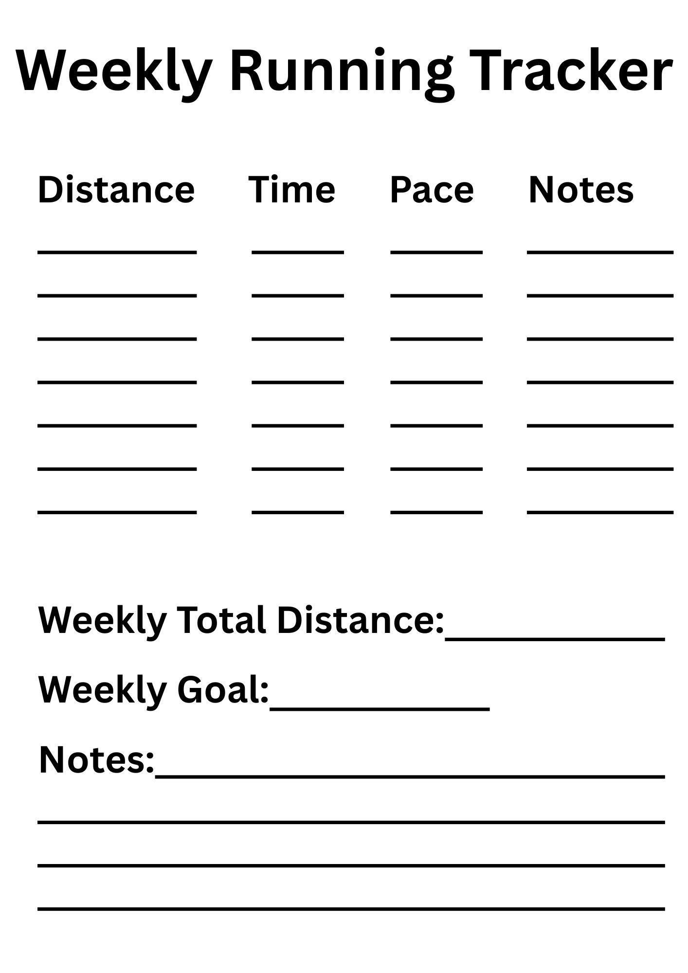 Distance Tracker Fill In Weekly Running Tracker Printable | Distance Pace Time Log | Fitness ...