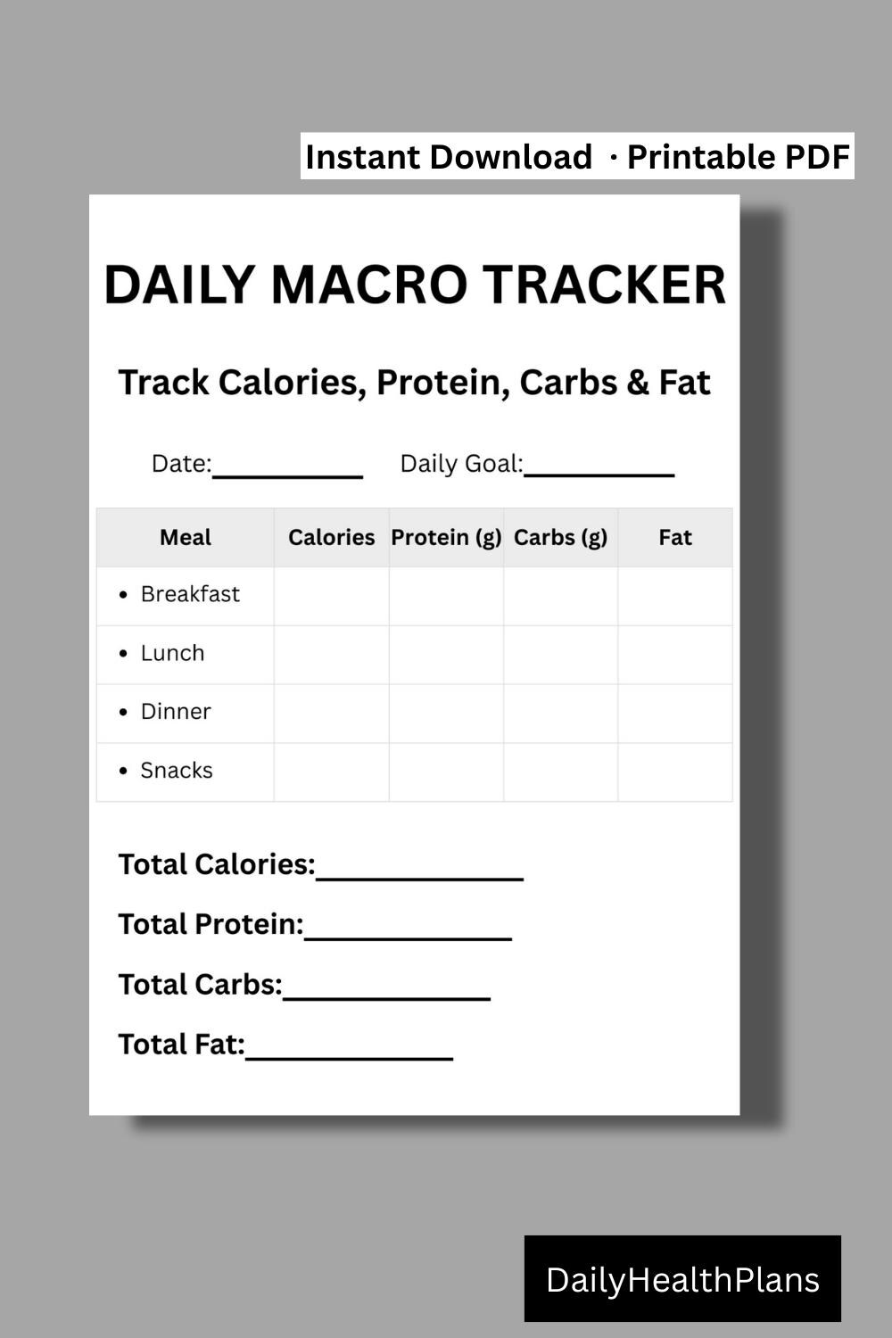Daily Macro Tracker Printable | Calorie, Protein, Carb & Fat Log | A4 ...