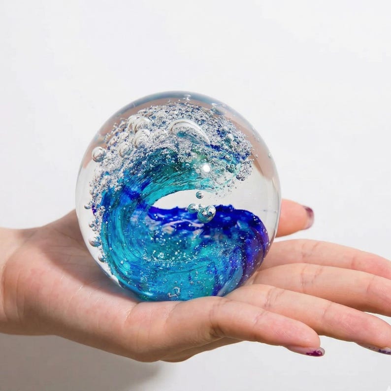 Ocean Wave Crystal Ball | Hand Blown Glass Ocean Wave Ball | Nautical ...