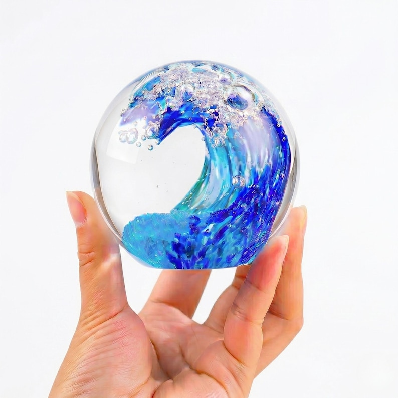 Ocean Wave Crystal Ball | Hand Blown Glass Ocean Wave Ball | Nautical ...