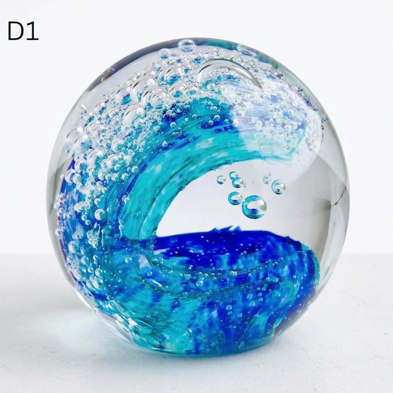 Ocean Wave Crystal Ball | Hand Blown Glass Ocean Wave Ball | Nautical ...