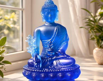 Medizin Buddha Statue Dekor | Bunte Resin Buddha Figur | spirituelles Wohndekor | Meditation Altar Ornament | Friedliche Geschenk-Idee