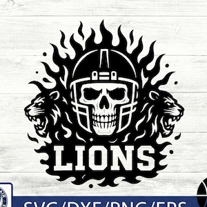 SVG de calavera de león para fútbol americano / EPS de mascota feroz para el día del partido / Archivo de corte para Cricut, imágenes prediseñadas para camisetas de aficionados a los deportes