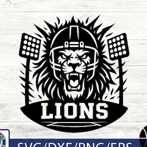 León de fútbol americano SVG / Mascota para el día del partido PNG / Archivo de corte para Cricut, imágenes prediseñadas para camisetas de aficionados al deporte