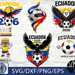 Ecuador 2026 fotboll SVG-paket | Eagle fotbollsfanskjortadesign PNG | Ecuador flagga sportklippfil digital nedladdning