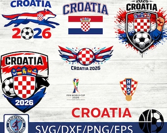 Lot 2026 SVG pour le football de la Croatie | Design de maillot de supporter de football PNG | Téléchargement du fichier Cricut Croatie Team Cut