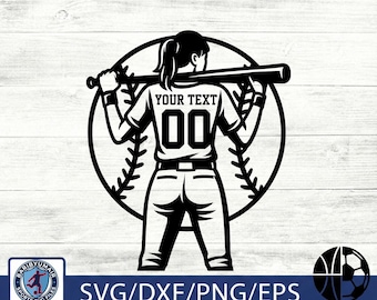 Nom et numéro personnalisés SVG de joueur de softball | Fichier de coupe Cricut baseball fille, maillot de l'équipe PNG