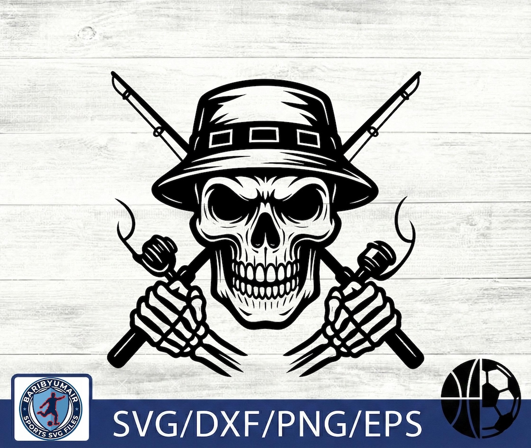 Skull Fishing SVG | Fisherman Skull With Crossed Rods Cut File for ...