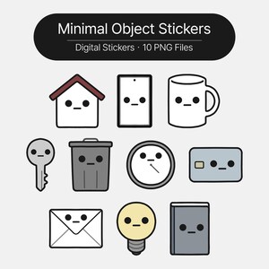 Pegatinas de objetos minimalistas / Pegatinas digitales / 10 archivos PNG