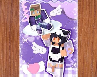 Impresión de postal kawaii morada y verde de Laurance, Aphmau MyStreet, 4x6, del Café Laurmau
