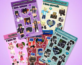 Aphmau Characters Mystreet/MCD Diaries Sticker Sheet | Vinyl Stickers Ita Bag Personalized Custom Skin