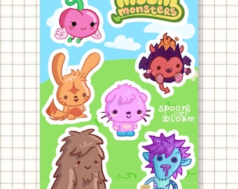 Hoja de pegatinas de vinilo Moshi Monsters Kawaii Chibi de 4x6 pulgadas, paquete de decoración