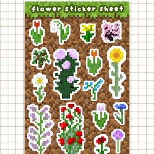 Paquete de pegatinas de vinilo Pixel Gamer Flowers de 4x6 pulgadas