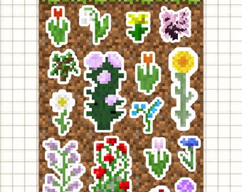 Pixel Gamer Flowers 4x6 Sticker Sheet Vinyl Decals Stickers Sheets Decor Pack