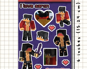 Hoja de pegatinas de Aaron Lycan / Aphmau Minecraft Diaries/MyStreet, vinilo brillante de 4 x 6 pulgadas
