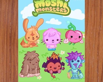 Póster de Moshi Monsters Kawaii Chibi, regalo, decoración de pared para dormitorio