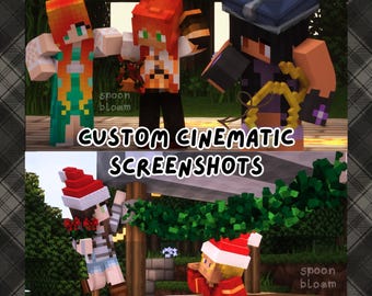 Postal imprimible de escena cinematográfica de Minecraft personalizada de 1 a 4 personajes. Foto personalizada de YCH.