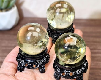 Bola de citrino natural de más de 3 cm, esfera de citrino, sanación de chakras, ejemplar de bola de citrino, decoración de bola de cristal tallada, regalos de cristal (base gratuita)