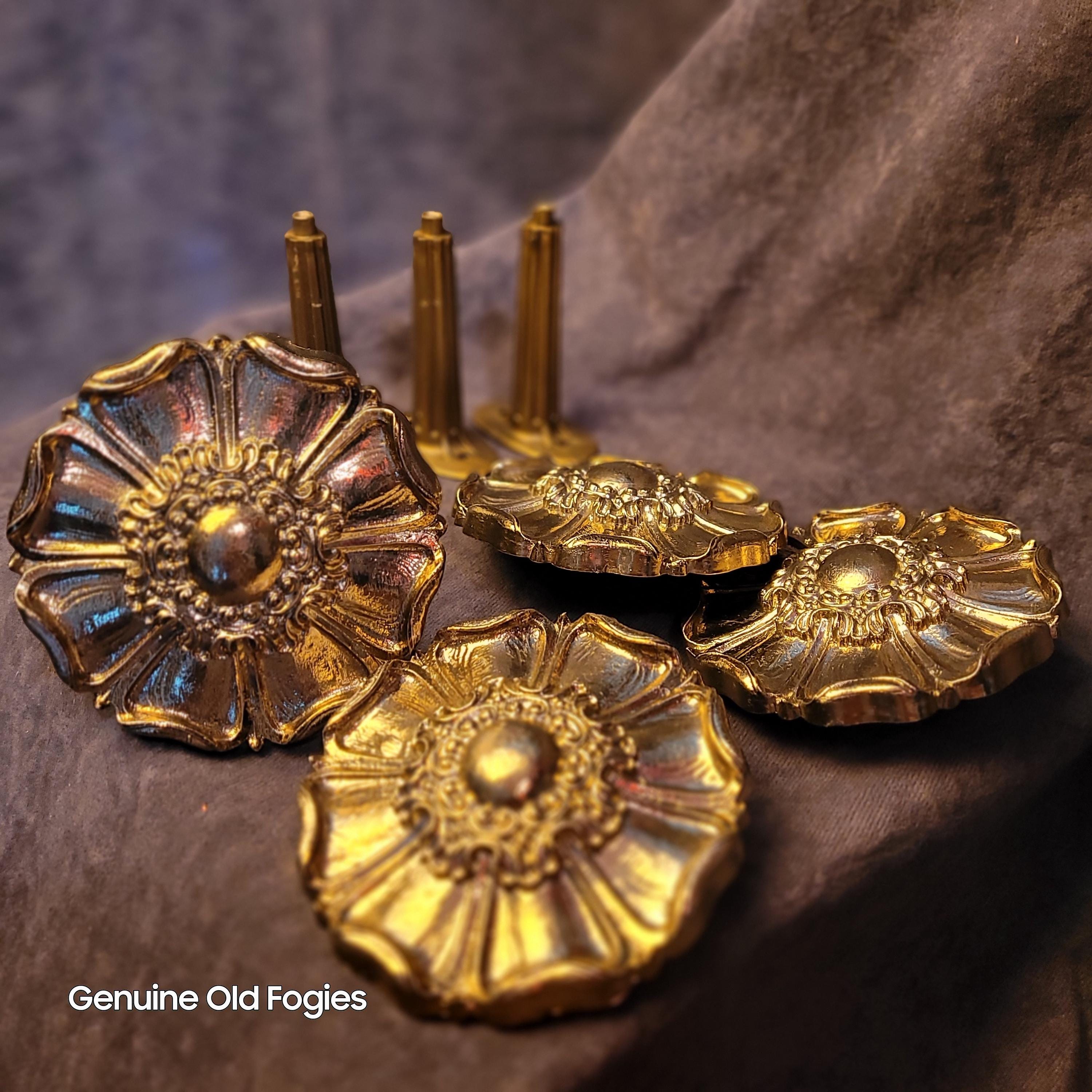 Vintage OVER-SIZED FLORAL PUSH PIN Lot of 3 GOLDEN FLOWER TACKS Curtai – Get A Grip & More