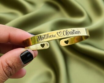Personalized Brass Cuff Bracelet, Engraved Name Bangle, Anniversary Gift
