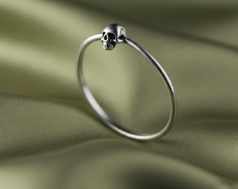 Dainty Sterling Silver Skull Ring - Gothic Stacking Band