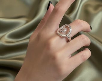 Handcrafted Sterling Silver Spiral Ring, Modern Swirl Statement Band