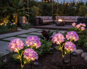 Solar Hydrangea Garden Lights – Waterproof Flower Stakes for Pathway Yard Patio