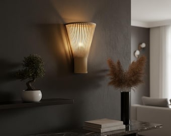 Bamboo Wall Sconce Lamp - Boho Rattan Wall Light - Scandi Bedside Night Light - Mid Century Modern Wall Decor - E27 Wood Lamp