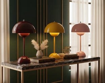 Modern Designer Table Lamp – Metal Base, Artisan Glass, Ambient Lighting