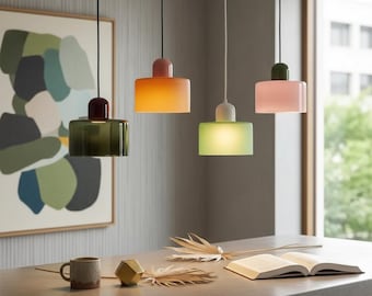 Nordic Stone and Glass Pendant Light - Modern Scandinavian Hanging Lamp for Dining Room and Kitchen - Minimalist Japandi E27 Ceiling Fixture