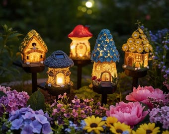 Solar Mushroom Garden Light - Whimsical Outdoor LED Pathway Stake - Waterproof Fairy Garden Decor -