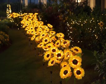 Solar Sunflower Lights for Outdoor Garden Decor - Waterproof LED Landscape Lighting for Backyard Patio Pathway