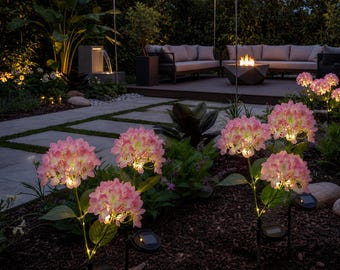 Solar Hydrangea Lights Garden Decor, Outdoor Waterproof Flower Stakes, Solar Powered Yard Art, Path Pathway Lighting, Mother's Day Gift