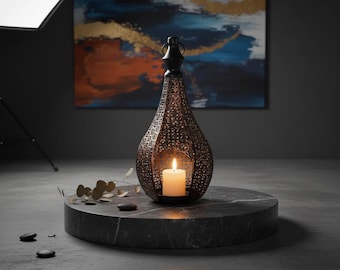 Handmade Moroccan Metal Lantern – Boho Geometric Candle Holder, Vintage Patio Decor
