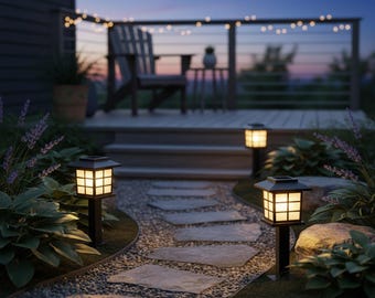 Japanese Solar Garden Lanterns - Pagoda Path Lights Waterproof Outdoor Zen Decor - Asian Style Landscape Lamp for Walkway and Patio