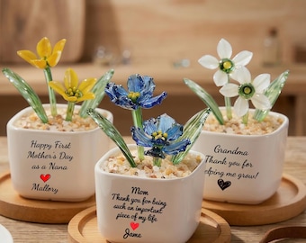 Custom Birth Month Glass Flower Pot, Handmade Gift for Mom, Grandma, Unique Birthday Gift, Personalized Birth Flower Gift, Mother's Day Gift