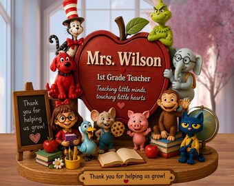 Personalized Teacher Wooden Block, Custom Teacher Gift, Classroom Character Figurine, Best Teacher Keepsake, Preschool Decor, End of Year