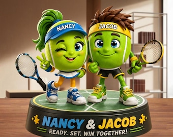 Bloque de madera personalizado para pareja de tenistas, figura personalizada de jugador de tenis, regalo de aniversario de tenis, recuerdo para parejas deportistas, decoración para amantes del tenis.