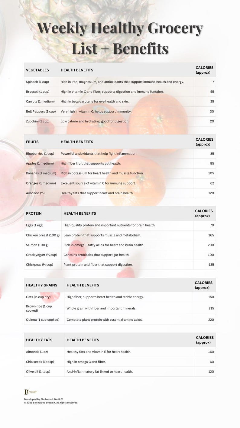 Healthy Grocery List Printable | Nutrition Shopping Guide (PDF) - Etsy ...