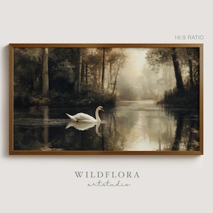 Art TV Cygne pour Frame TV, Peinture à l'Huile Vintage Lac des Cygnes, Art Printemps Été pour Frame TV, Décoration Cottagecore