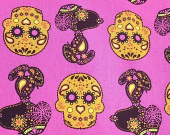 Customized, Hand-crafted Halloween Dog Bandana - Day of the Dead Snoopy on Pink