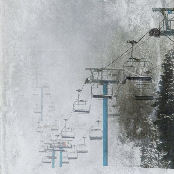 Ski chairlift, winter snow photograph, ski hill in winter print, skiing decor wall art, ski resort art