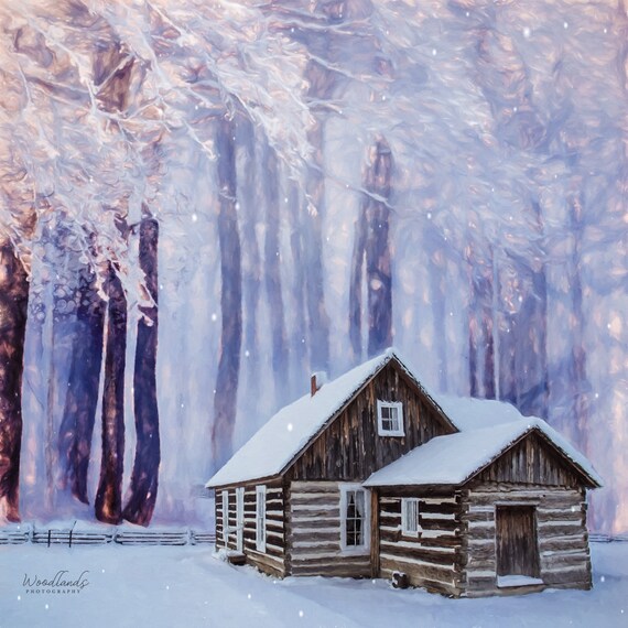 Items Similar To Cabin In The Woods In Winter Snow Scene Art